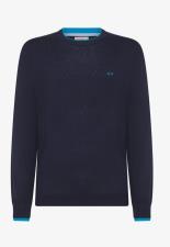 SUN68 GIROCOLLO UOMO ROUND DOUBLE RIB NAVY BLUE