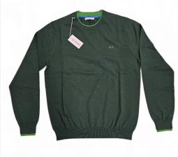 SUN68 GIROCOLLO UOMO ROUND DOUBLE RIB VERDE SCURO